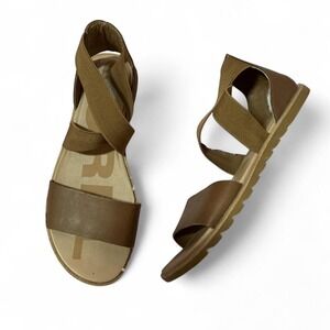 Sorel Brown Leather Elastic Criss Cross Casual Summer Sandals Women's Shoes